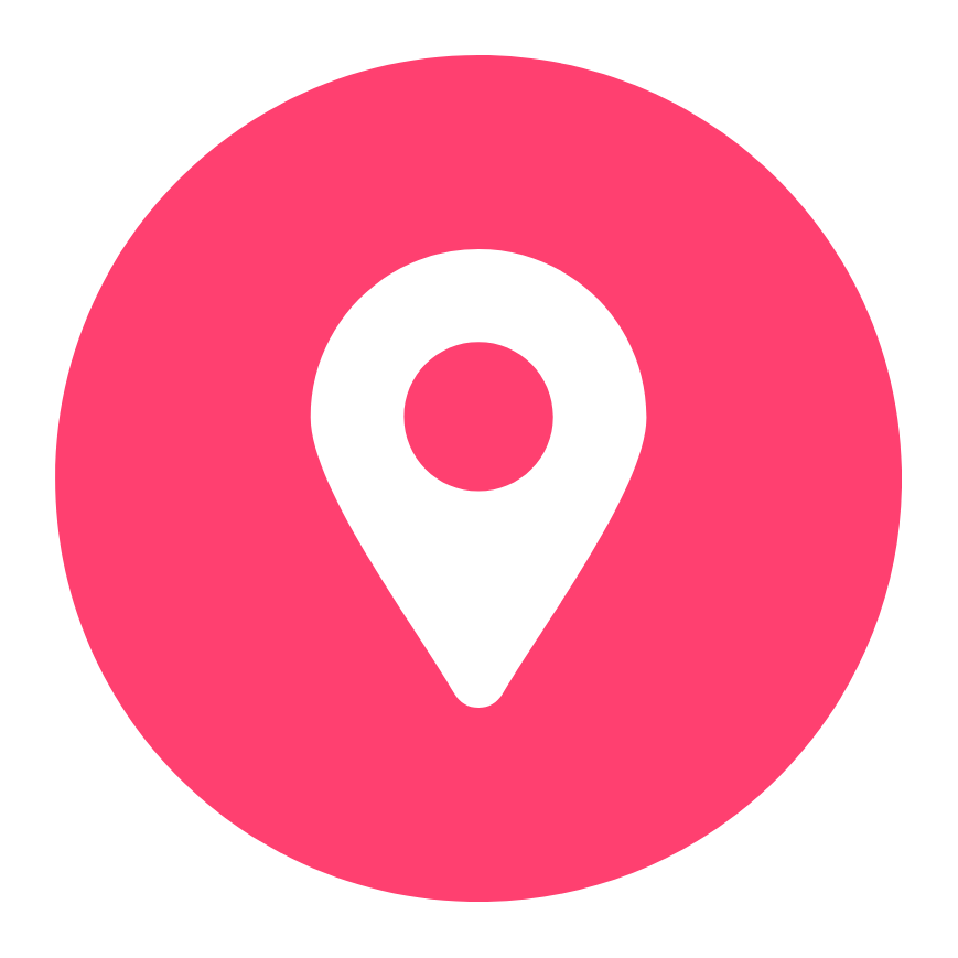 Pink location marker icon on a white background.