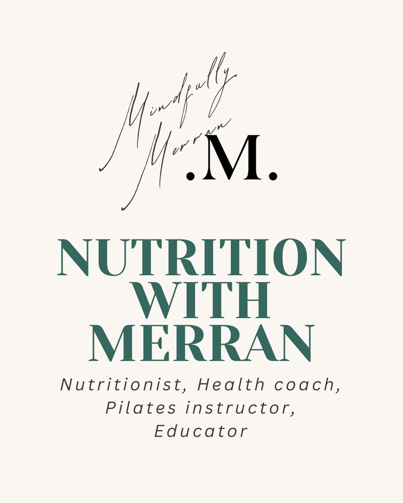 NUTRITION WITH MERRAN 
Nutritionist, health coach, Pilates instructor, educator

I truely aspire to provide more than just nutrition advice, but a whole-body approach, lifestyle assessment and mindset guidance. 

New monthly package:
Sign up to my mo