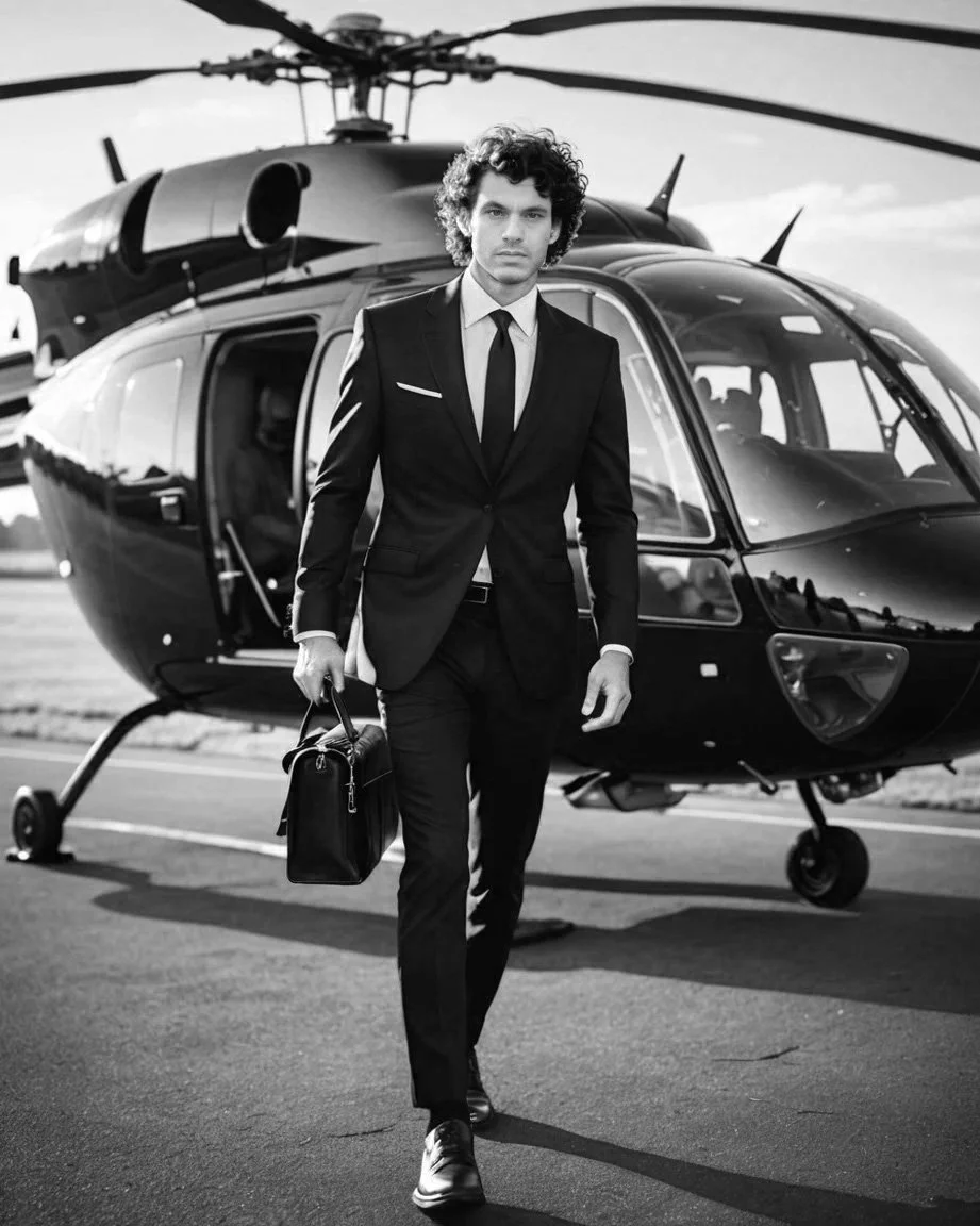 Sam DeRose Jr off the helicopter on the way to Forum Studios in Rome.