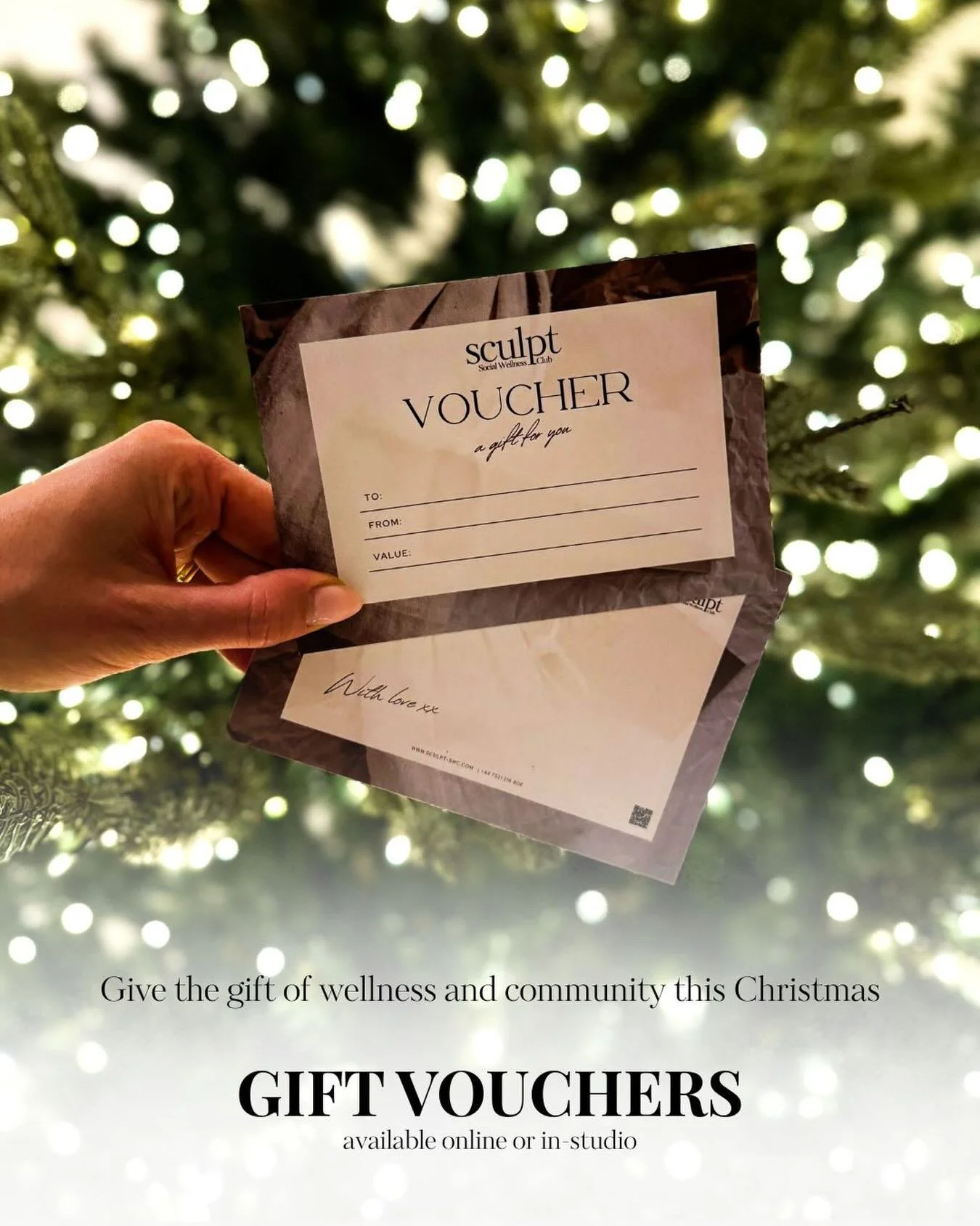 Give the gift of wellness and community this Christmas at Sculpt. 

Gift vouchers are now available to purchase online or in-studio.

&pound;50 for 2x Reformer Pilates sessions
&pound;85 for 4x Reformer Pilates sessions
&pound;100 for 6x Reformer Pil