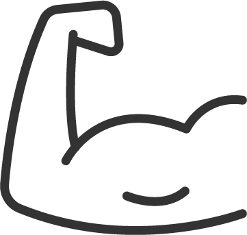 Ein stilisiertes schwarzes und weißes Symbol eines Muskels, das auf Stärke hinweist.