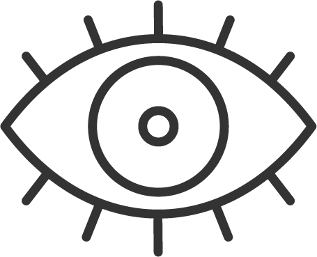 Zeichnung eines Auges mit Iris und Wimpern, stilisiert und einfach gehalten.