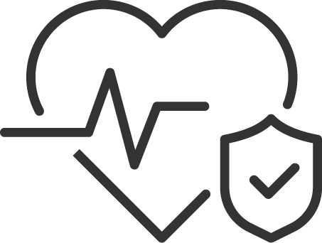 Icon eines Herzens mit einem Herzschlag und einem Schutzschild