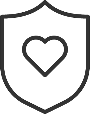 Linienzeichnung eines Schildes mit Herz in der Mitte.