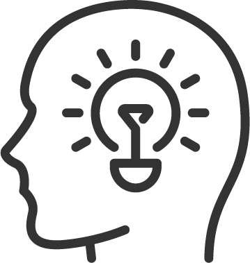 Grafik eines Kopfprofils mit Glühbirne als Denk- oder Ideen-Symbol
