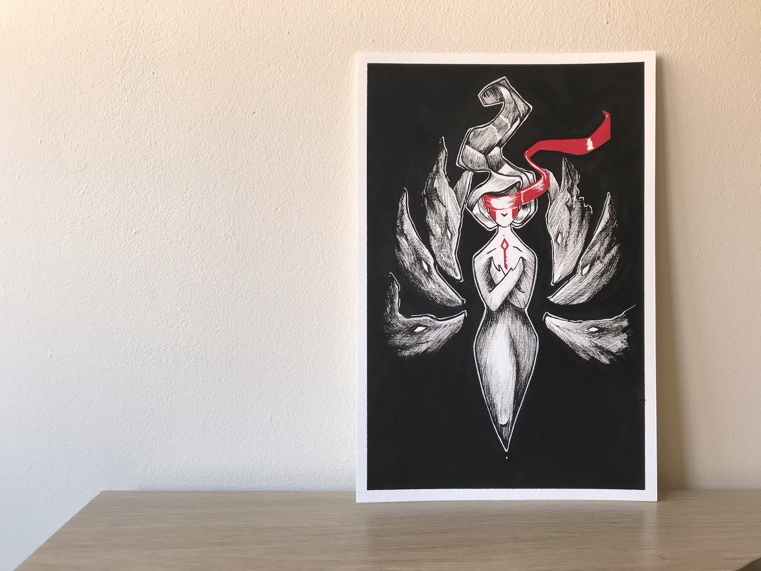 A secret. Acrylic pen on paper. A4 size