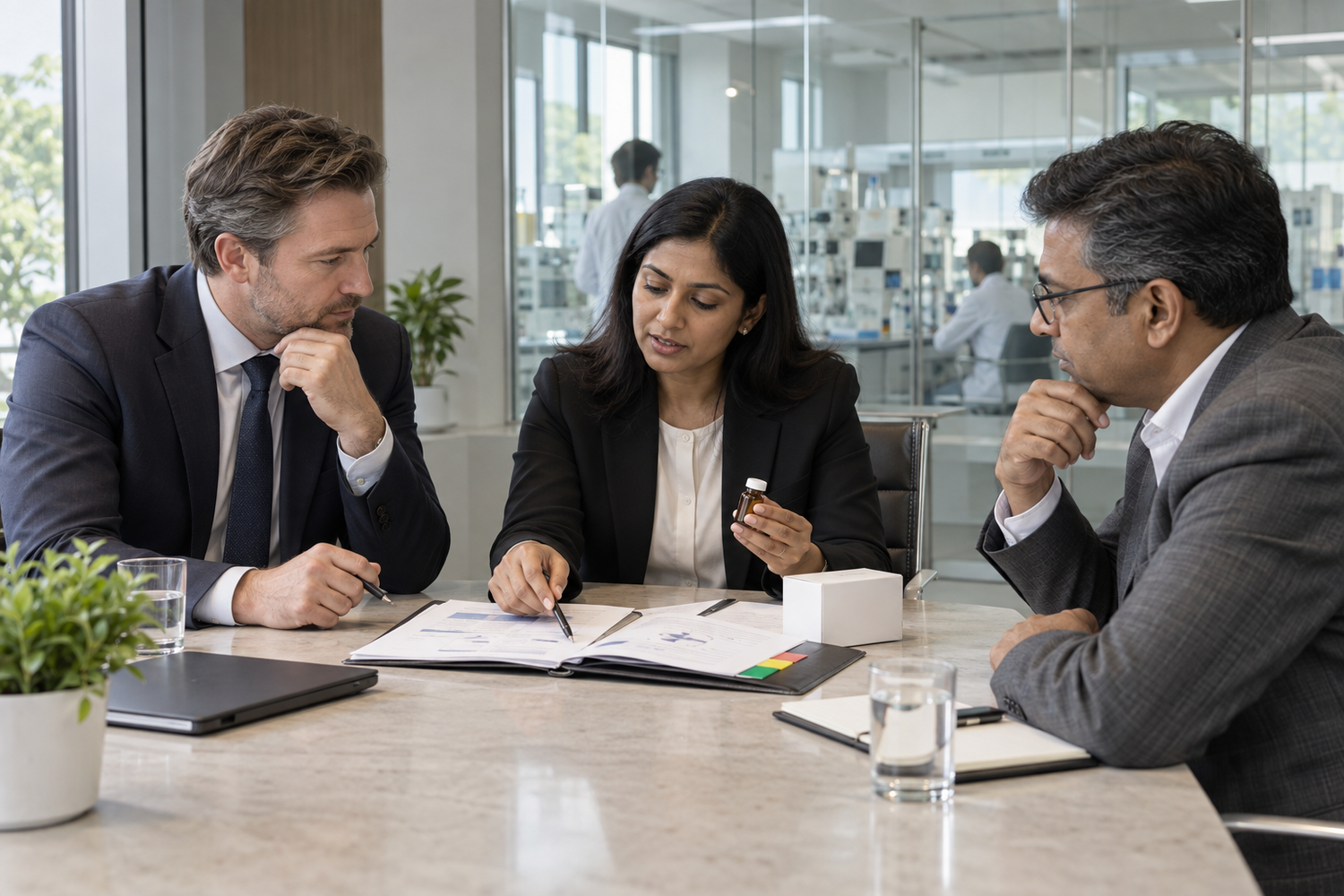 International manufacturer, Indian market coordinator and Indian healthcare professional reviewing a product opportunity