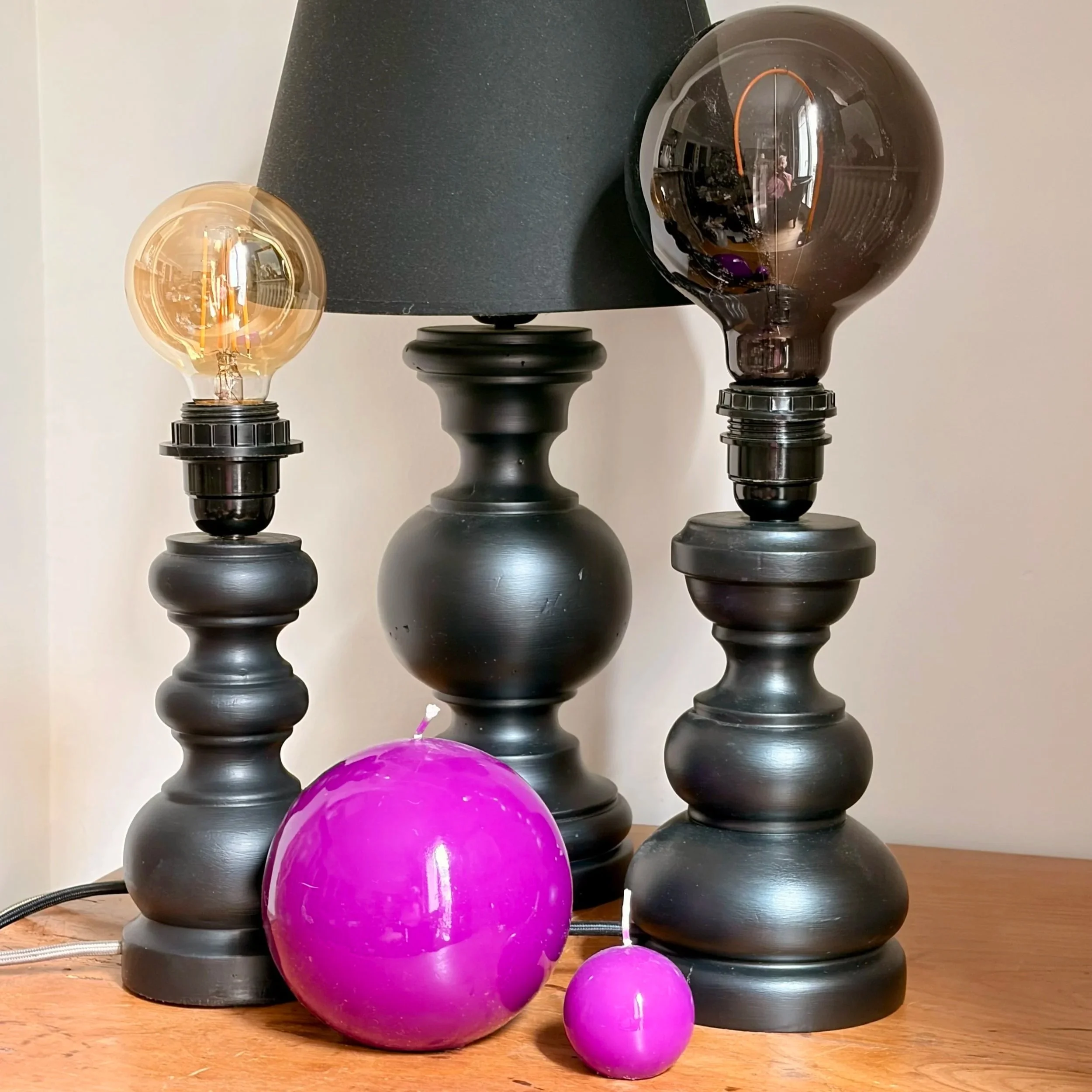 lot de 3 pieds de lampe en bois tourné