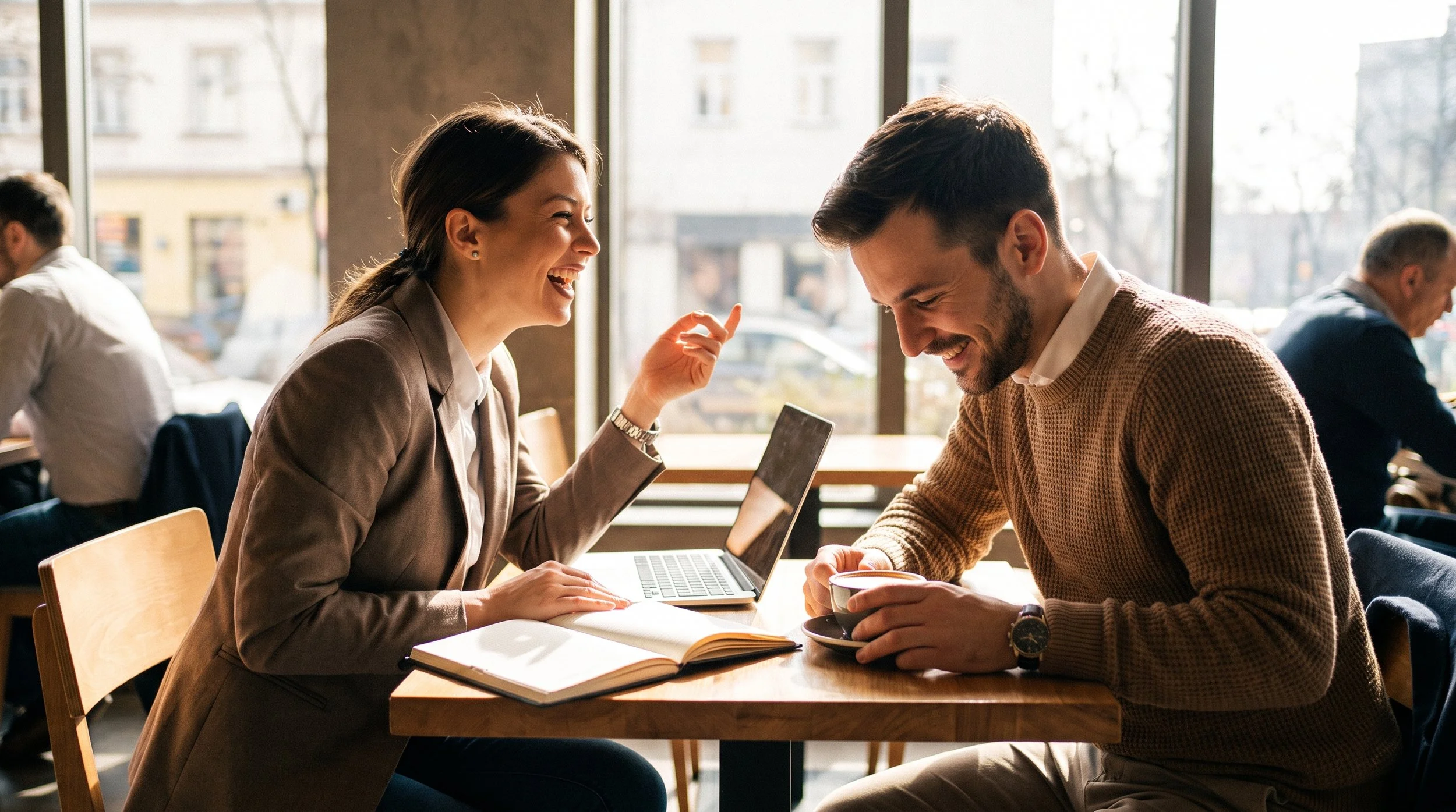 herapist nurturing a referral relationship over coffee meeting