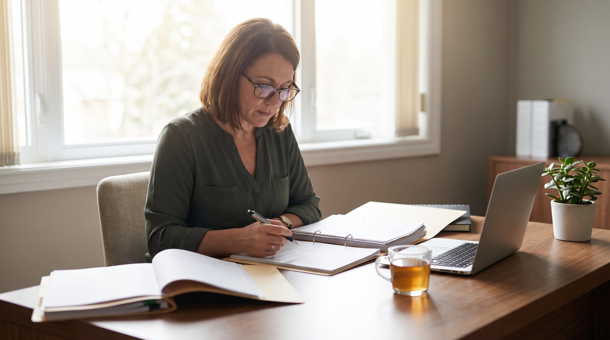 Therapist reviewing business papers
