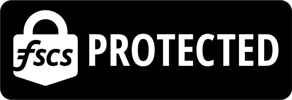 FSCS protected logo with a white lock and shield symbol, and text reading 'fscs PROTECTED' in black.