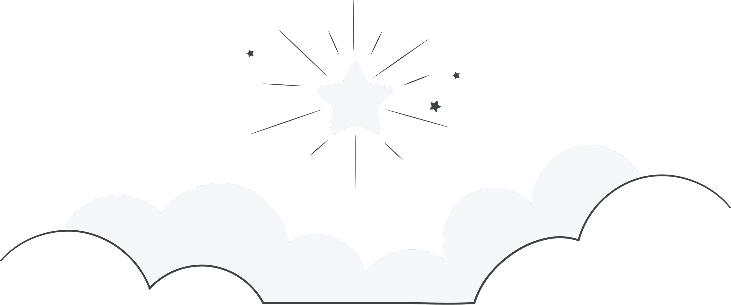 Illustration of a white star illuminating the night sky above clouds, surrounded by small stars and radiant lines.