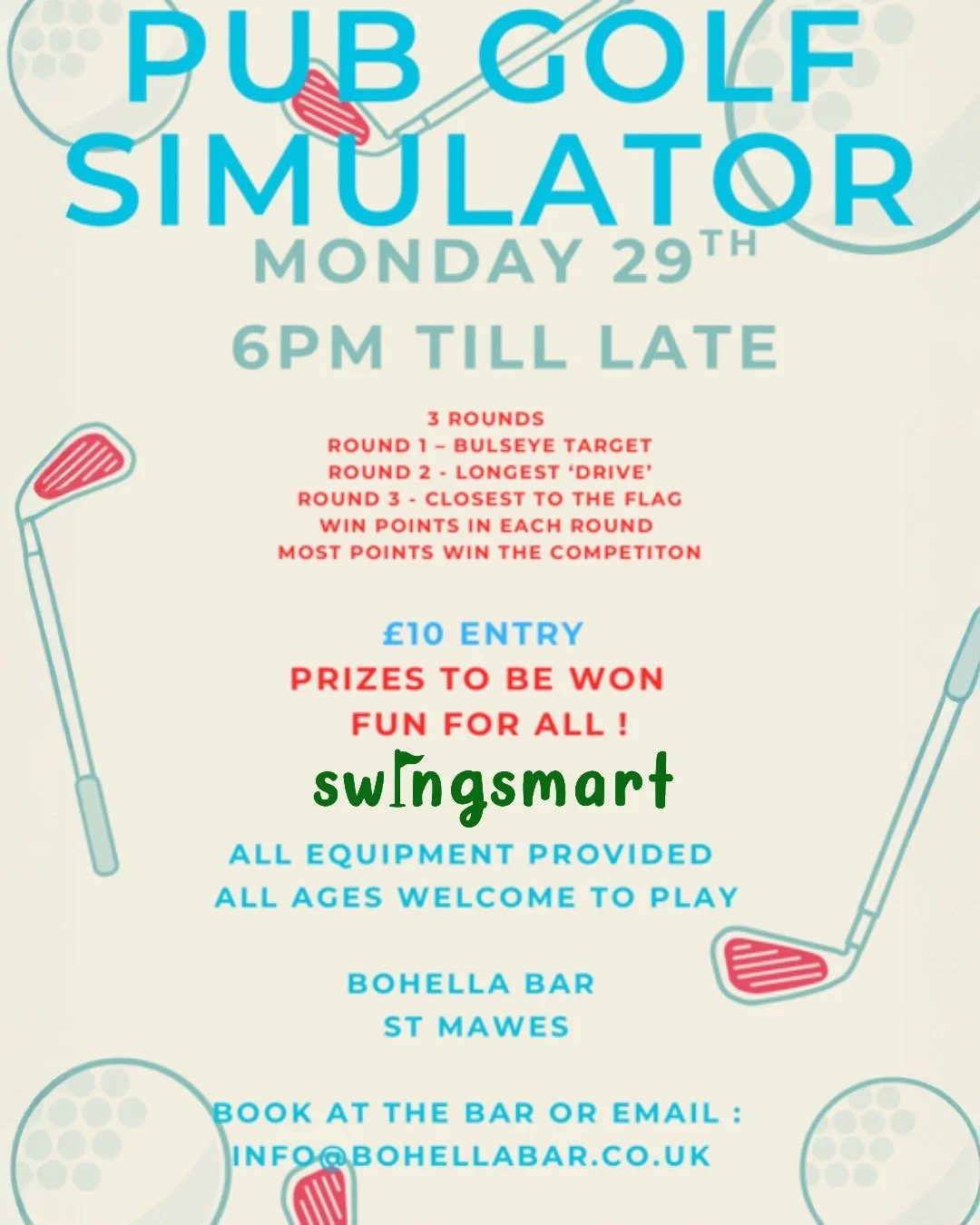 Swing. Sip. Repeat. 🏌🍻

Let's see who got golf tips for Christmas and who's here for the pints and miss hits! 

Monday 29th December, 6pm, @thebohellabar 

#Beyondgolf