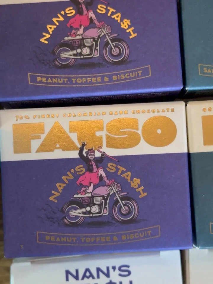 @so.fatso back in stock!! 

Big chunks of dark chocolate, filled with the best flavours!perfect for a snack! 🍫 

Which one would you pick? If you can&rsquo;t decide, we also have the &ldquo;foursome&rdquo; pack 😋