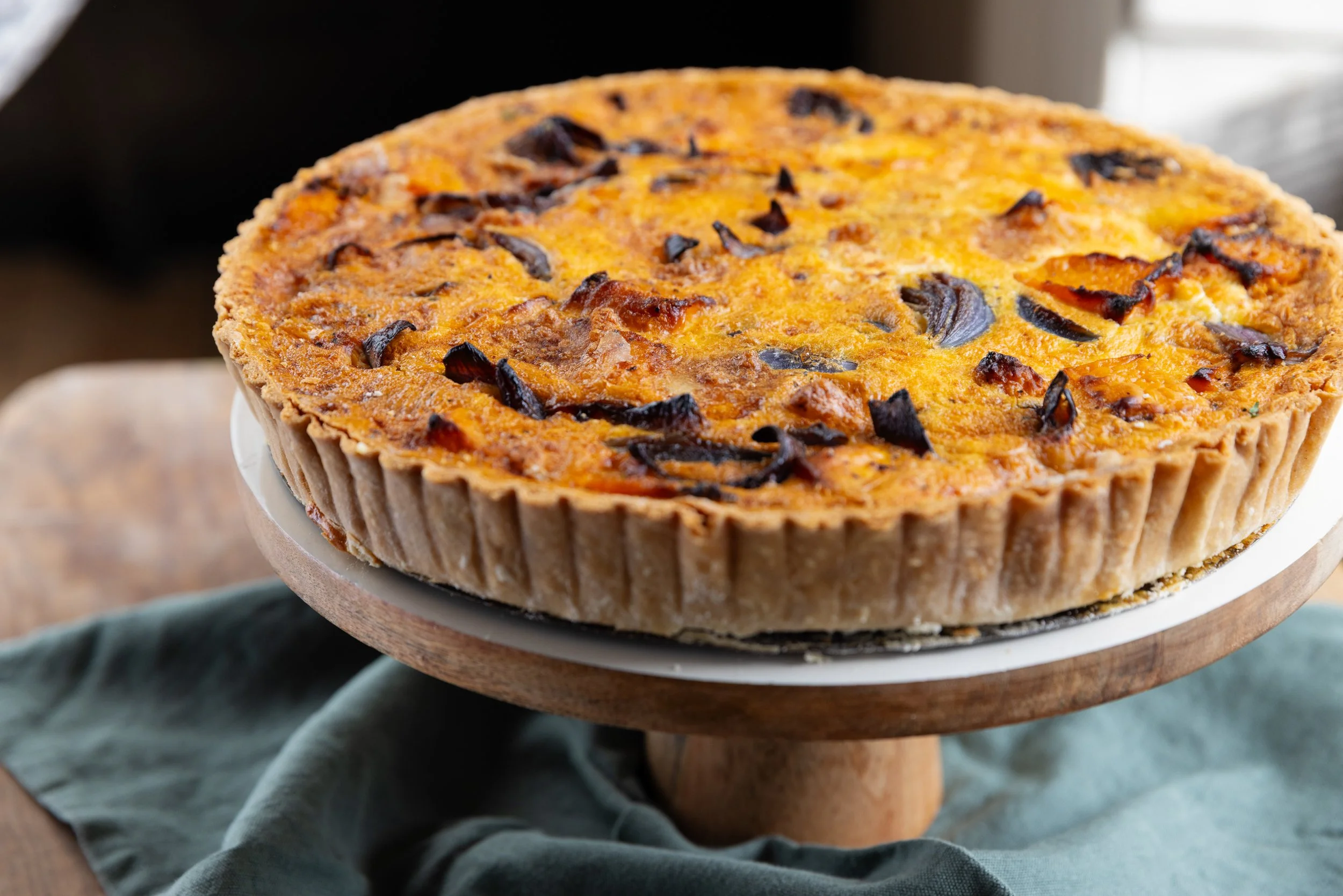 Winter Quiche: A savoury quiche with goat’s cheese, butternut squash and red onion.