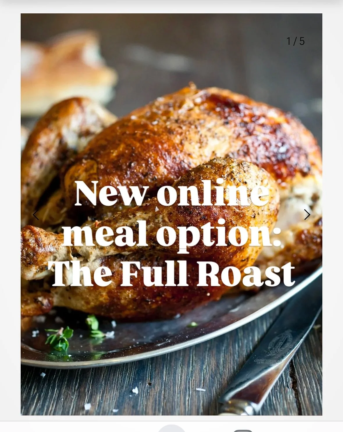 🍽️ New meal online now: The Full Roast.

A full roast chicken dinner, cooked and ready to go, without turning on the oven for hours.

🍗  Free-range rotisserie chicken
🥔 Crispy roasties
🥕 Seasonal roots
🧄 Stuffing and Rich PBF gravy

Serves 4&nda