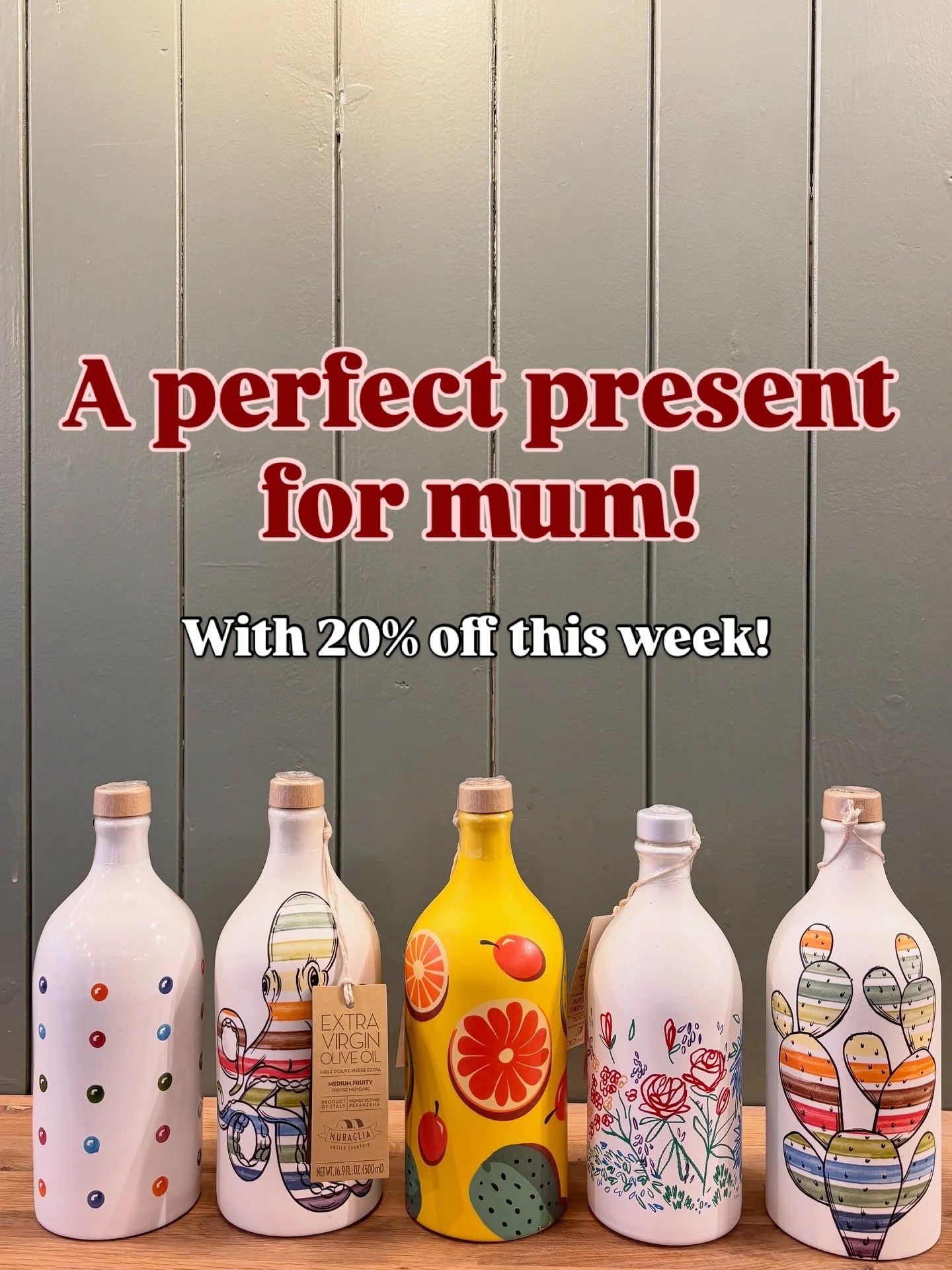 Stuck for a gift idea for Mother&rsquo;s Day?

These stunning extra virgin olive oils are 20% off in our grocery this week!

Pick up a little something your mum may not pick up for herself&hellip;

Available in Blackrock and D&uacute;n Laoghaire whil