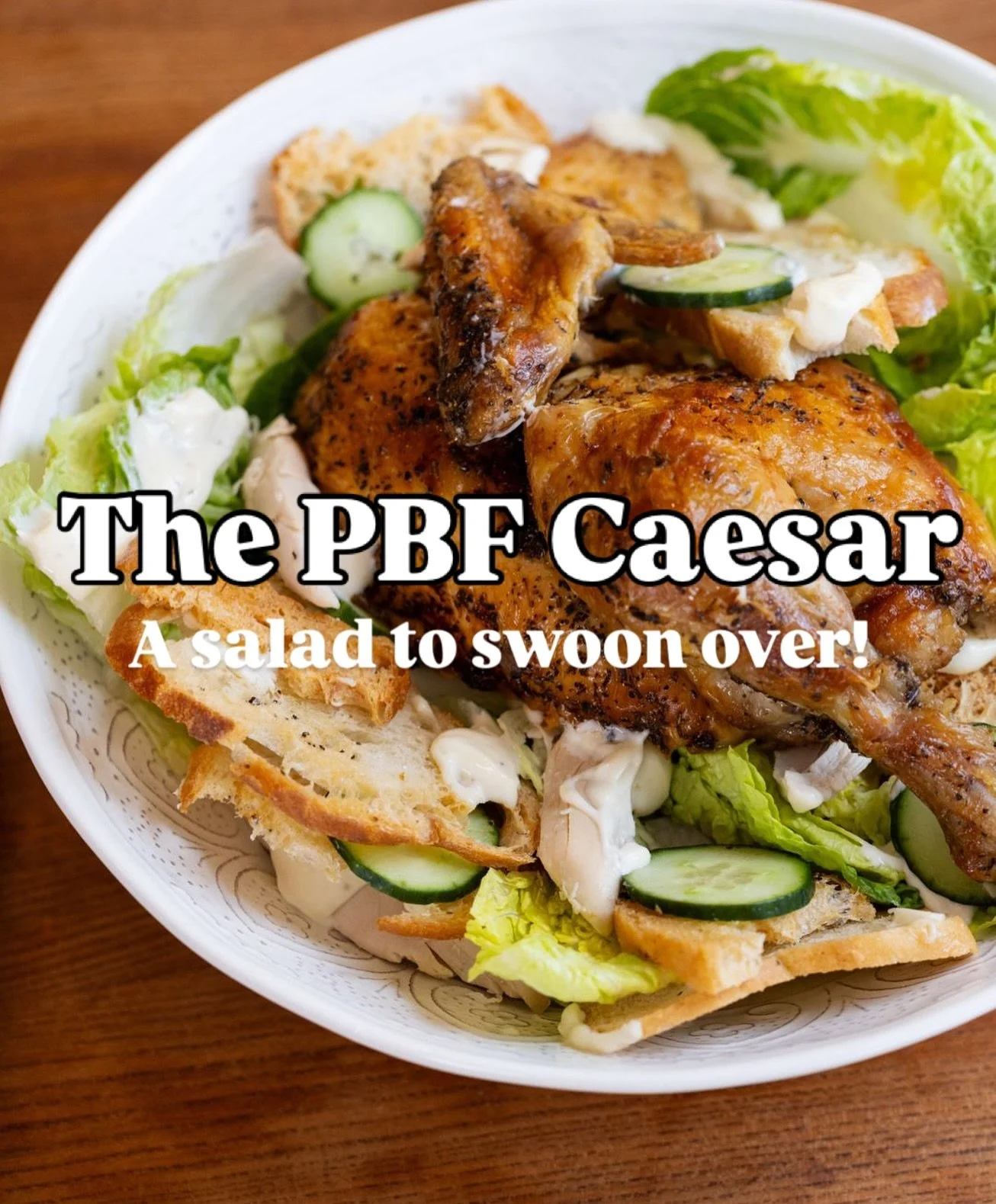 A proper classic, the PBF way.

Our Chicken Caesar is one of those salads you come back for again and again. Free-range rotisserie chicken, crisp, crunchy leaves, golden house-made croutons, parmesan shavings and our house Caesar dressing&hellip; sim
