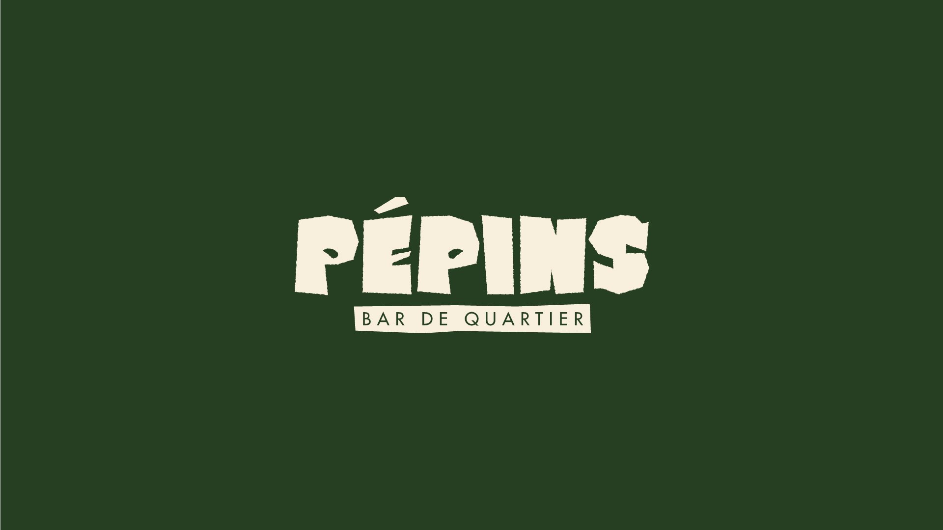 Logo du bar Pépins à Nantes, avec le nom « Pépins » en lettres blanches stylisées sur fond vert foncé et la mention « Bar de quartier ».