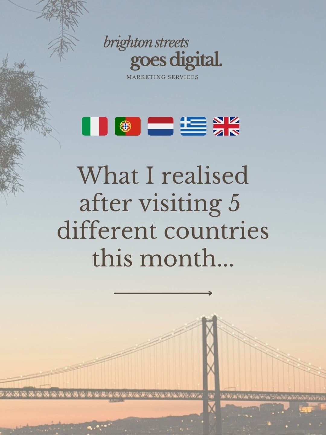 I visited 5 different countries this month 🇮🇹🇵🇹🇳🇱🇬🇷🇬🇧
and it reminded me of something simple:

Your environment shapes your thinking.

When you step out of your routine,
your brain wakes up again.

You notice more. You feel more. You think 