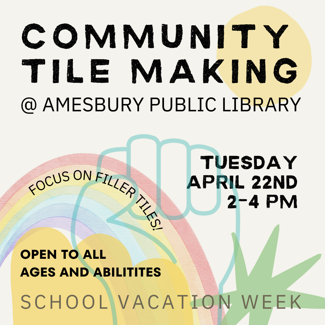 Image of flyer for community tile making event with rainbow, fist, star and sun pictures