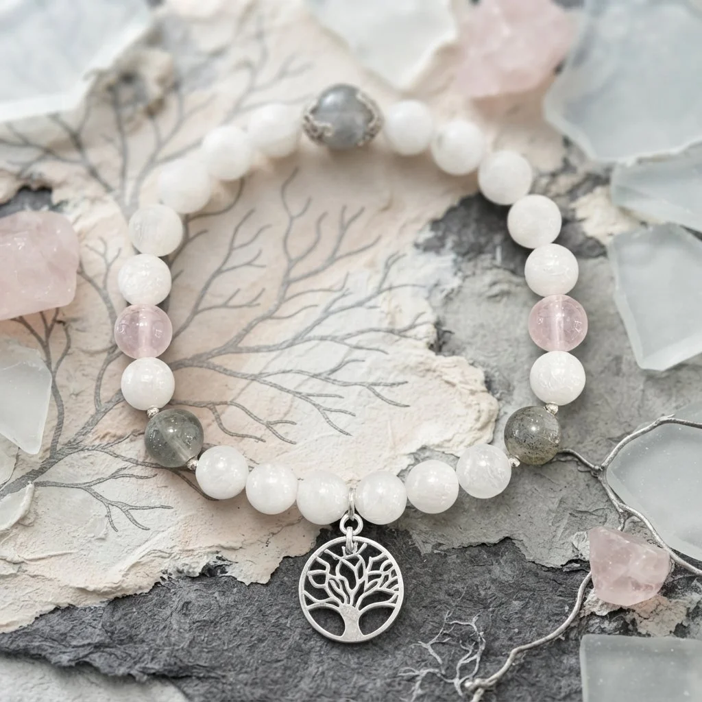 LUNAVERA - Baum des Lichts – Armband mit Mondstein, Labradorit & Rosenquarz (925 Silber) - PRANA Edelsteine – Handgefertigter Edelsteinschmuck
