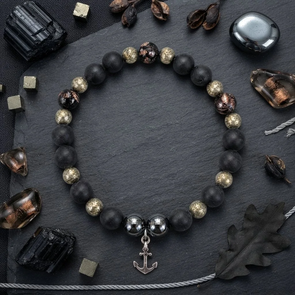 MARINER · Venezianische Nacht · Turmalin · Pyrit · Hämatit · Murano-Glas · 925 Silber