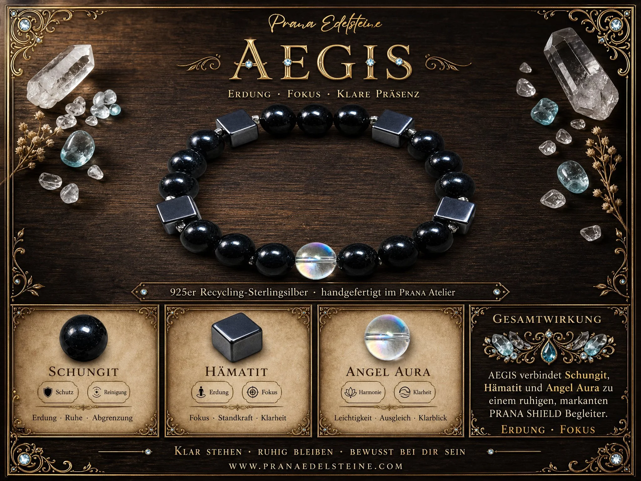 AEGIS · Schungit · Hämatit Würfel · Angel Aura · 925 Silber - PRANA Edelsteine – Handgefertigter Edelsteinschmuck