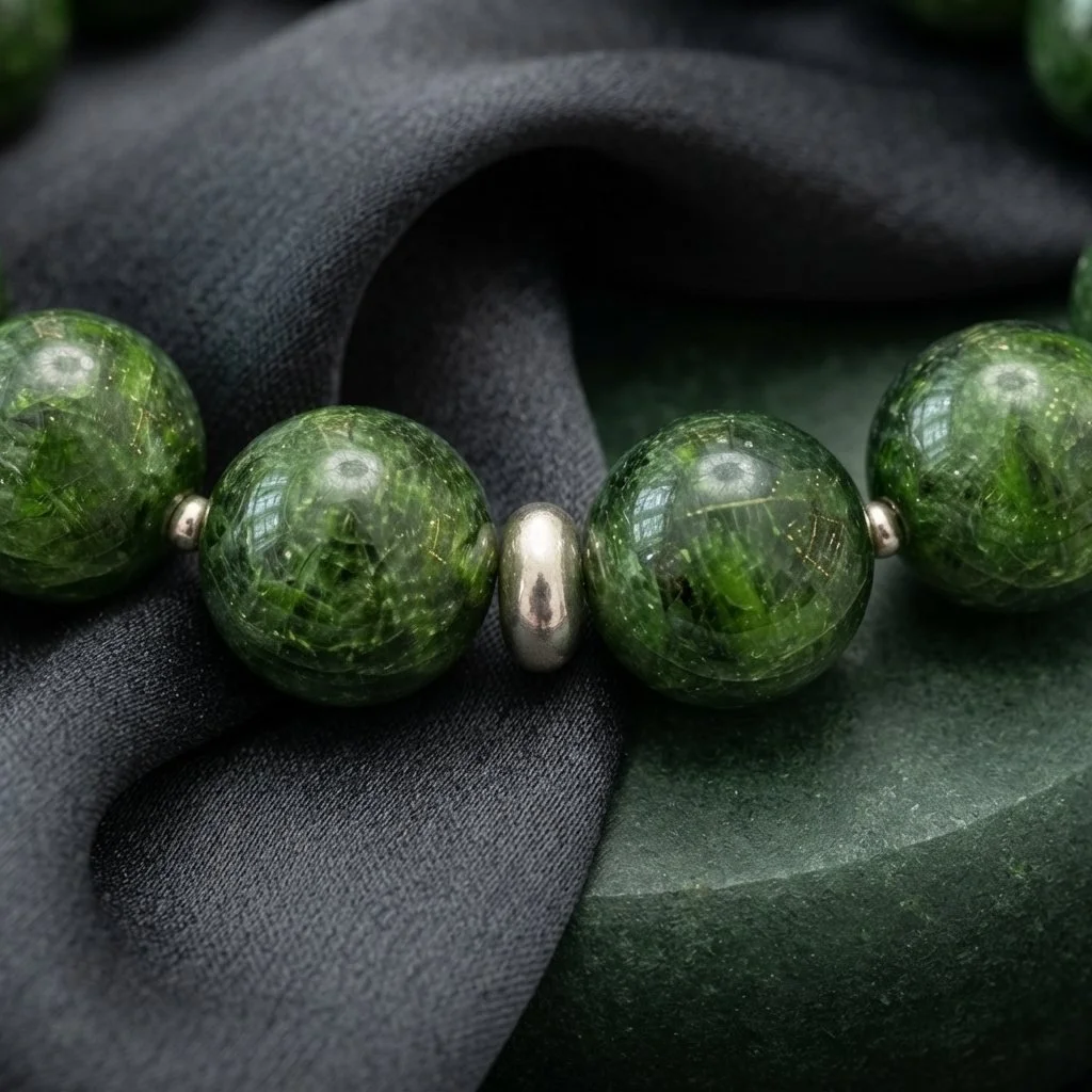 VERDESSA - „Herzöffnung & Naturkraft“ – Armband aus Chromdiopsid 12 mm – AAA Qualität – 925 Silber - PRANA Edelsteine – Handgefertigter Edelsteinschmuck