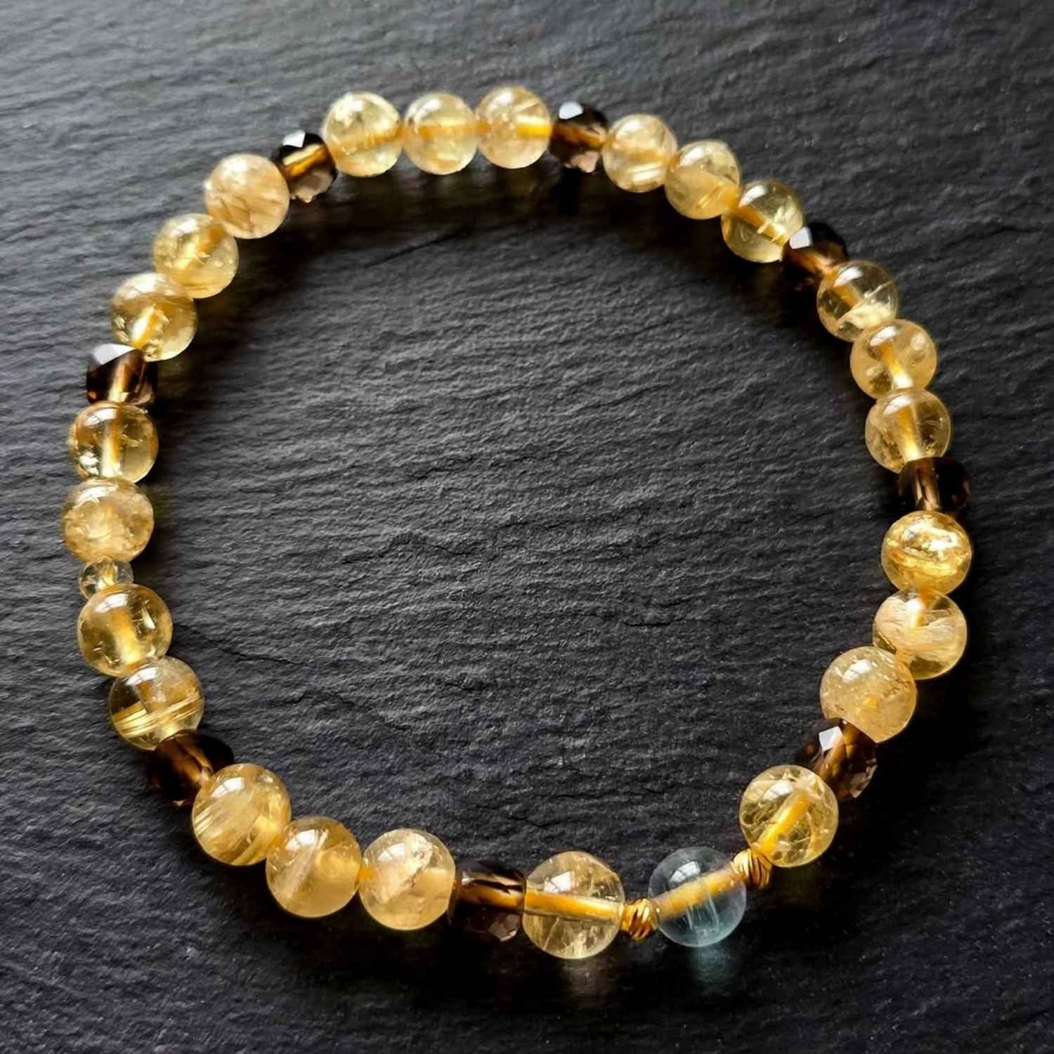 Golden Horizont: Citrin, blauer Fluorit, Rauchquarz Armband - PRANA Edelsteine – Handgefertigter Edelsteinschmuck