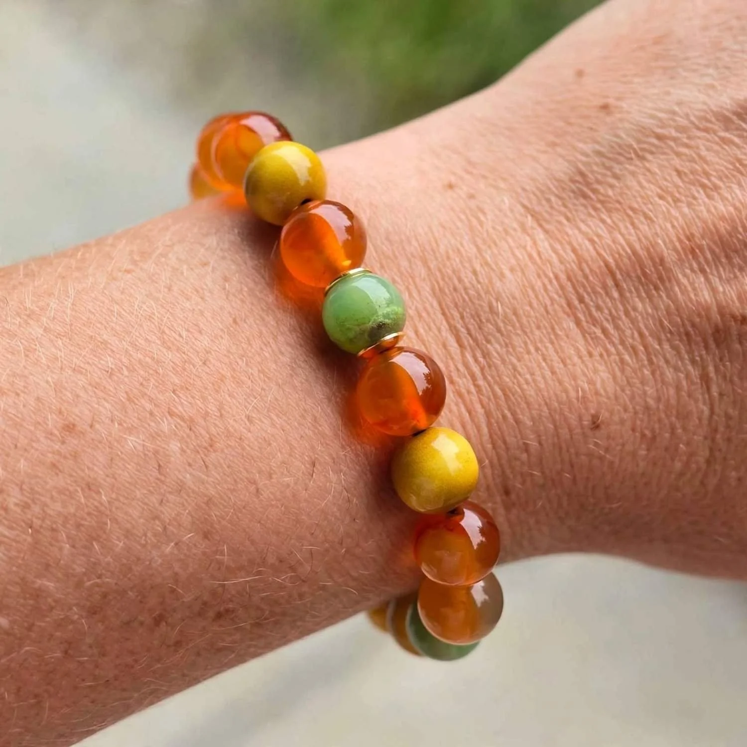 Golden Autumn Karneol, gelbes Tigerauge & Chrysopras in Matrix Armband - PRANA Edelsteine – Handgefertigter Edelsteinschmuck