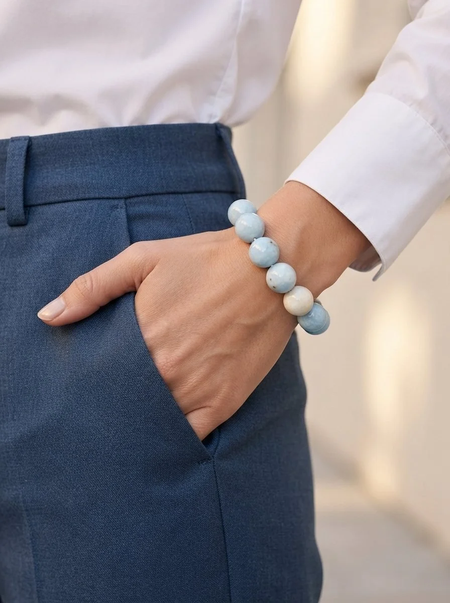NIMBARA - „Ruhe & Weitblick“ – Blue Sky Jaspis Armband - PRANA Edelsteine – Handgefertigter Edelsteinschmuck