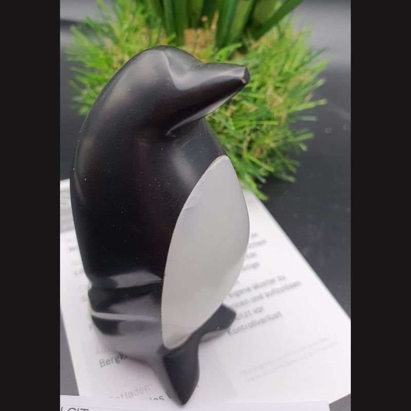 Pinguin-Gravur aus mattiertem Calcit "Harmonie der Gegensätze"
