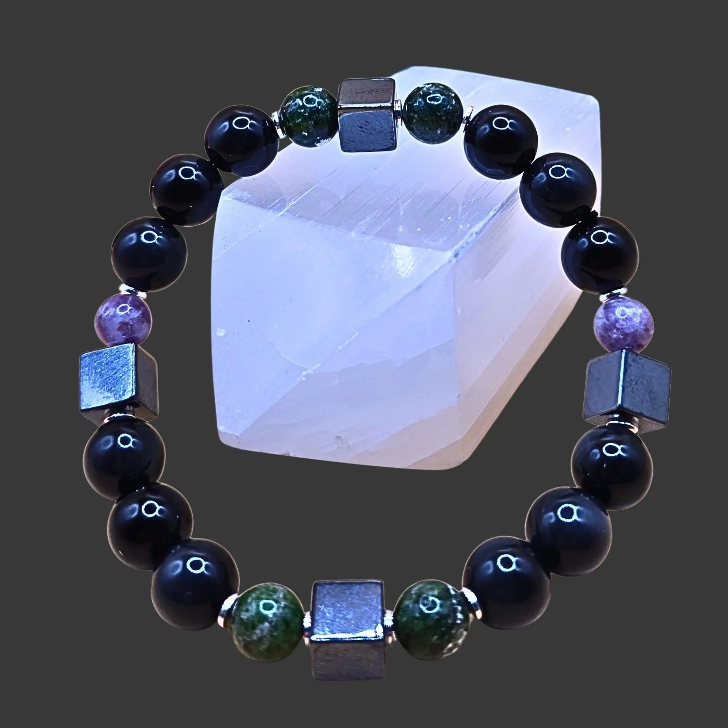 SHADOW CODE · Obsidian · Chromdiopsid · Lepidolith · Hämatit Würfel · 925 Silber