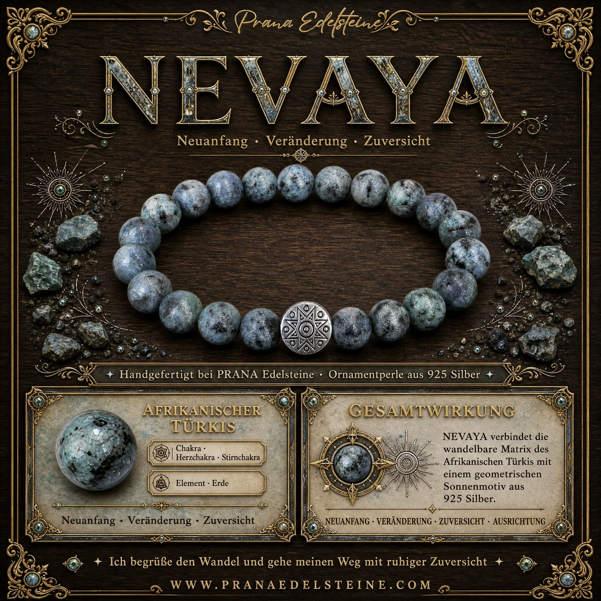 NEVAYA - „Wandlung & Neuausrichtung“ – Afrikanischer Türkis Armband - PRANA Edelsteine – Handgefertigter Edelsteinschmuck
