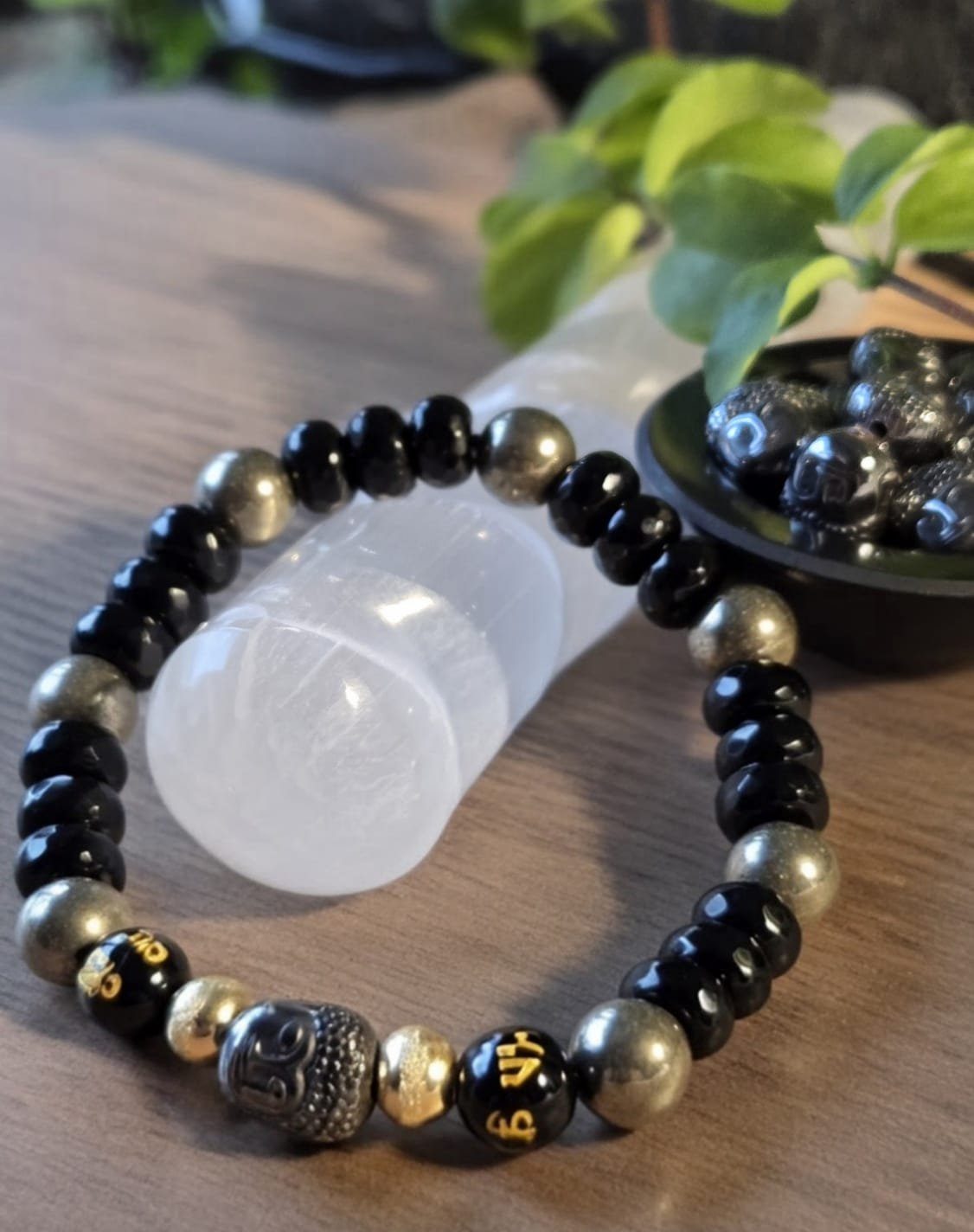 Armband mit Hämatit, Onyx und Pyrit "Buddha's Schutz" - PRANA Edelsteine – Handgefertigter Edelsteinschmuck