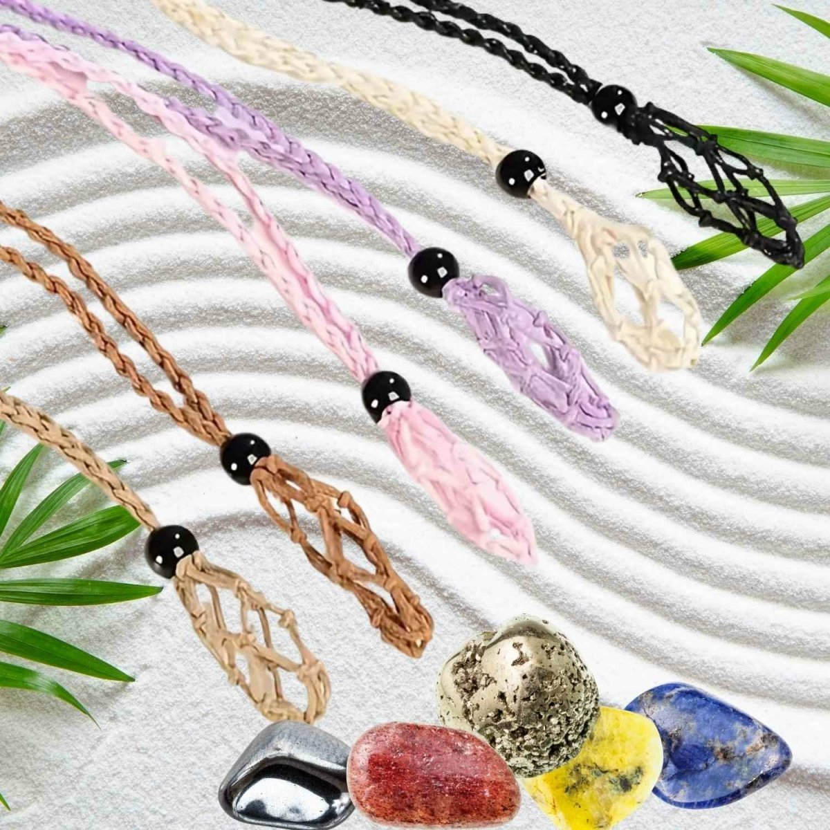 Makramee Netz-Halter für Edelsteine – verstellbare Halskette oder Armband (ca. 76 cm) - PRANA Edelsteine – Handgefertigter Edelsteinschmuck