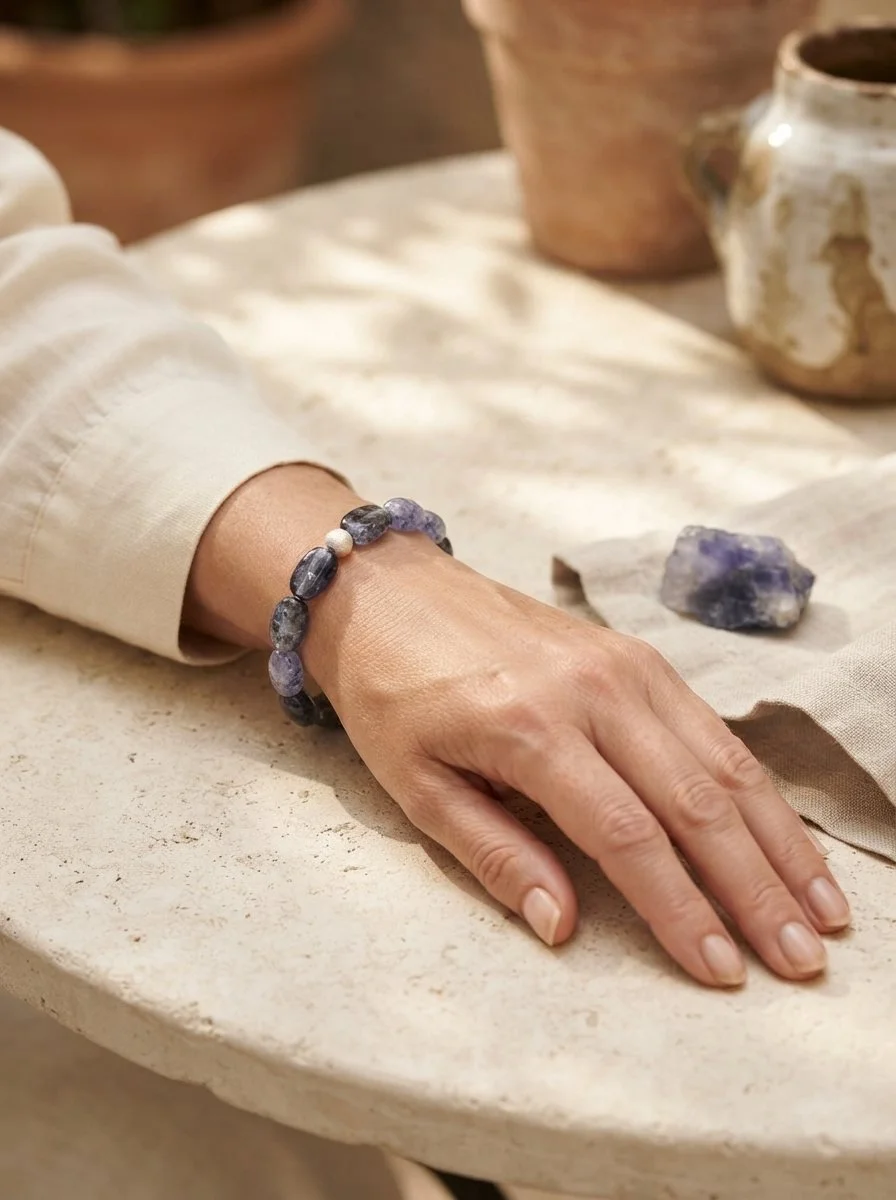 IVORA - „Wegweiser & Intuition“ – Iolith Armband mit Natur-Perlen - PRANA Edelsteine – Handgefertigter Edelsteinschmuck