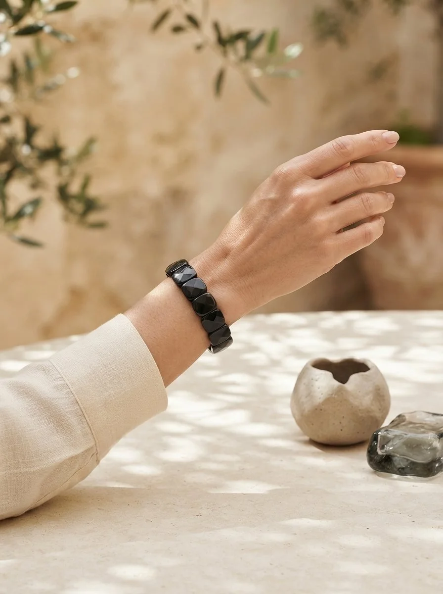 ONDARA - Regenbogenobsidian Armband "Lichtblick" | Große Facettierte Ovale | Schutz & Heilung | ca. 18,5 cm - PRANA Edelsteine – Handgefertigter Edelsteinschmuck