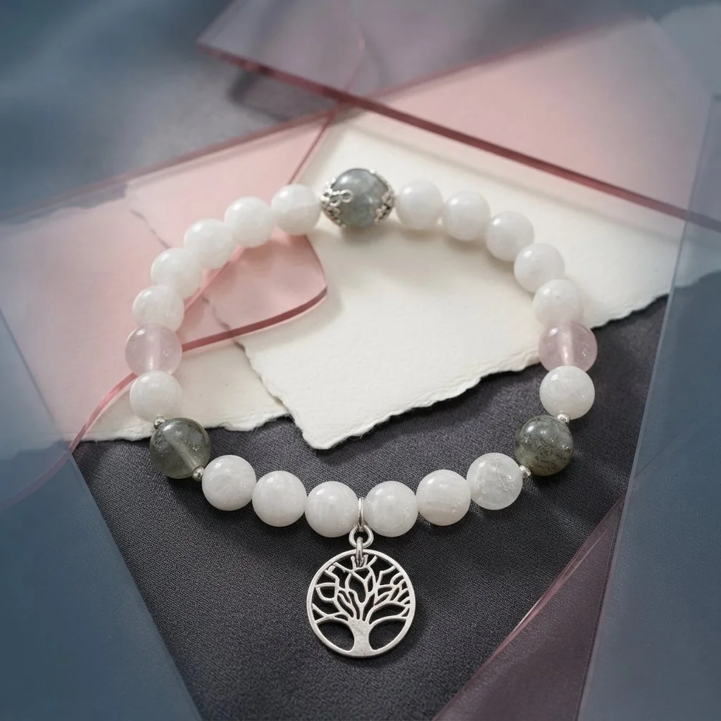 LUNAVERA - Baum des Lichts – Armband mit Mondstein, Labradorit & Rosenquarz (925 Silber) - PRANA Edelsteine – Handgefertigter Edelsteinschmuck