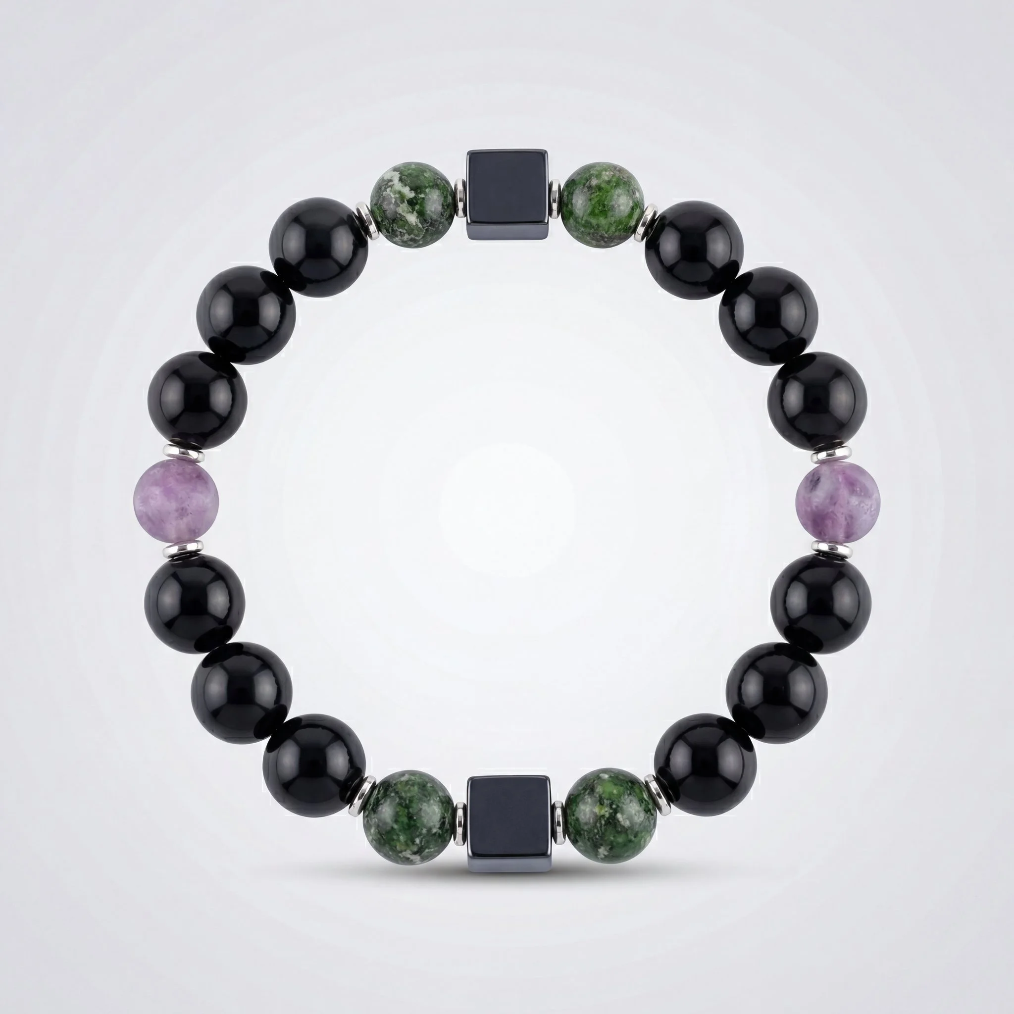 VARON · Obsidian · Chromdiopsid · Lepidolith · Hämatit Würfel · 925 Silber - PRANA Edelsteine – Handgefertigter Edelsteinschmuck