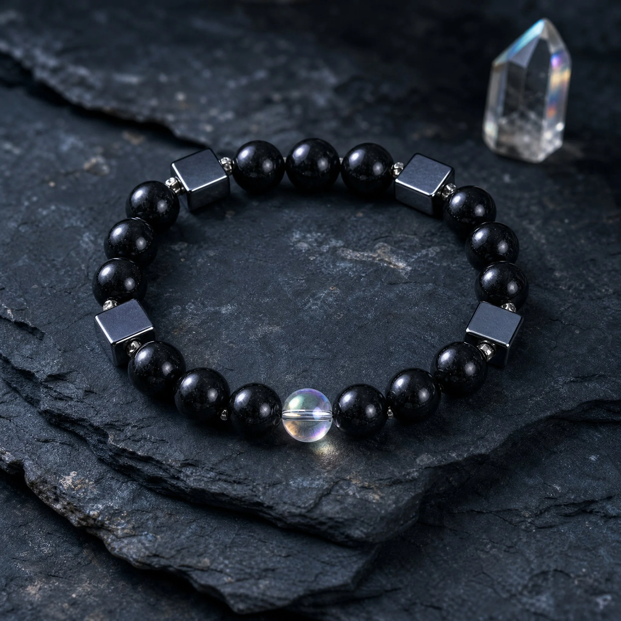 AEGIS · Schungit · Hämatit Würfel · Angel Aura · 925 Silber - PRANA Edelsteine – Handgefertigter Edelsteinschmuck