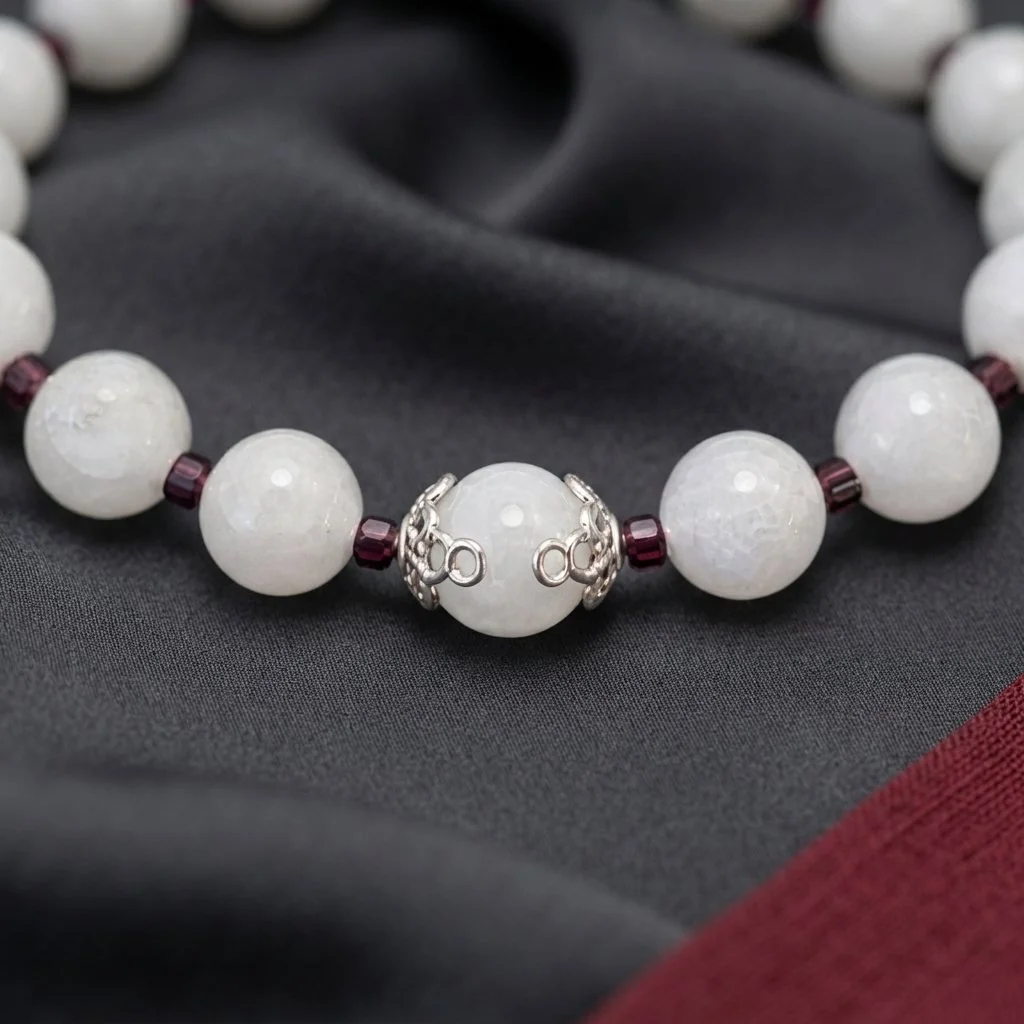LUNAVIA - Kraft der weiblichen Mitte – Mondstein & Granat Armband mit 925 Silber - PRANA Edelsteine – Handgefertigter Edelsteinschmuck