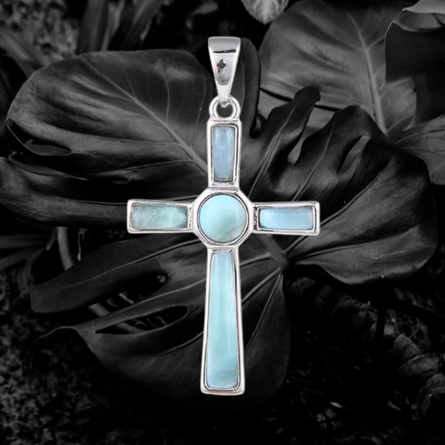 Larimar Kreuz Anhänger 3,2 cm – 925 Silber rhodiniert