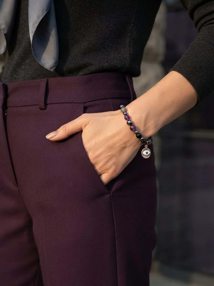 OCULARA SHIELD - Amethyst, Turmalin, Labradorit & Hämatit Nazar Armband - Aura Schild - PRANA Edelsteine – Handgefertigter Edelsteinschmuck
