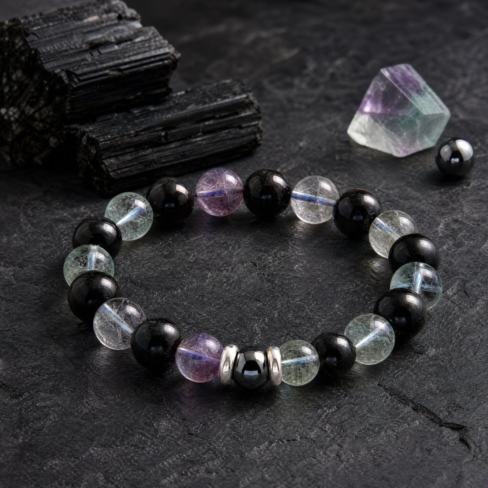 SPECTRAL SHIELD · Turmalin Schörl · Fluorit · Hämatit · 925 Silber - PRANA Edelsteine – Handgefertigter Edelsteinschmuck