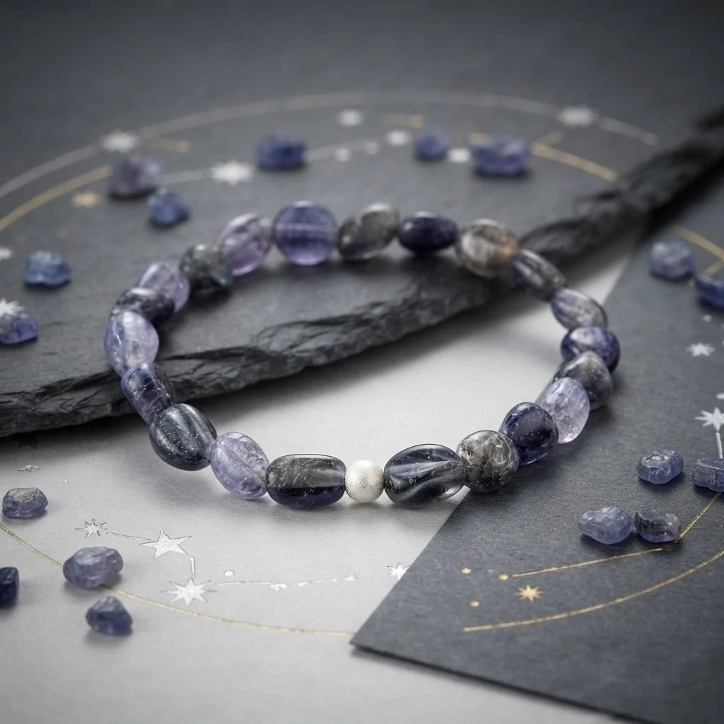 IVORA - „Wegweiser & Intuition“ – Iolith Armband mit Natur-Perlen - PRANA Edelsteine – Handgefertigter Edelsteinschmuck