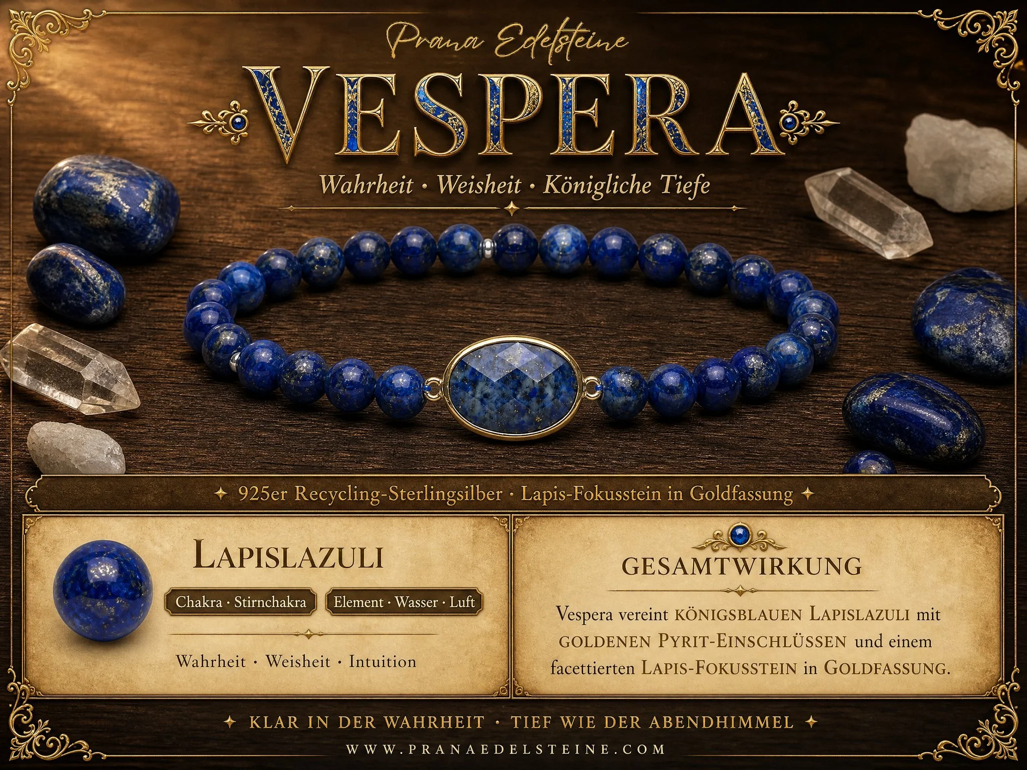 VESPERA – Lapis Lazuli Armband mit vergoldetem Medaillon - PRANA Edelsteine – Handgefertigter Edelsteinschmuck