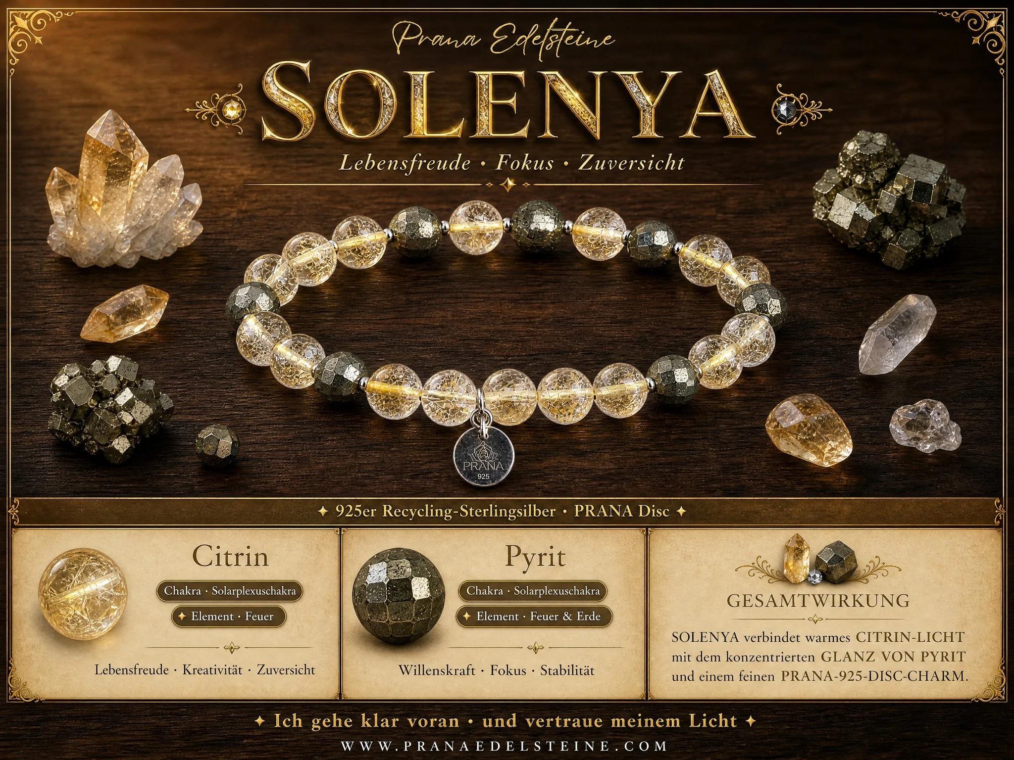 SOLENYA - "Wohlstands-Magnet" Citrin & Pyrit Armband mit 925er Silberdetails - PRANA Edelsteine – Handgefertigter Edelsteinschmuck
