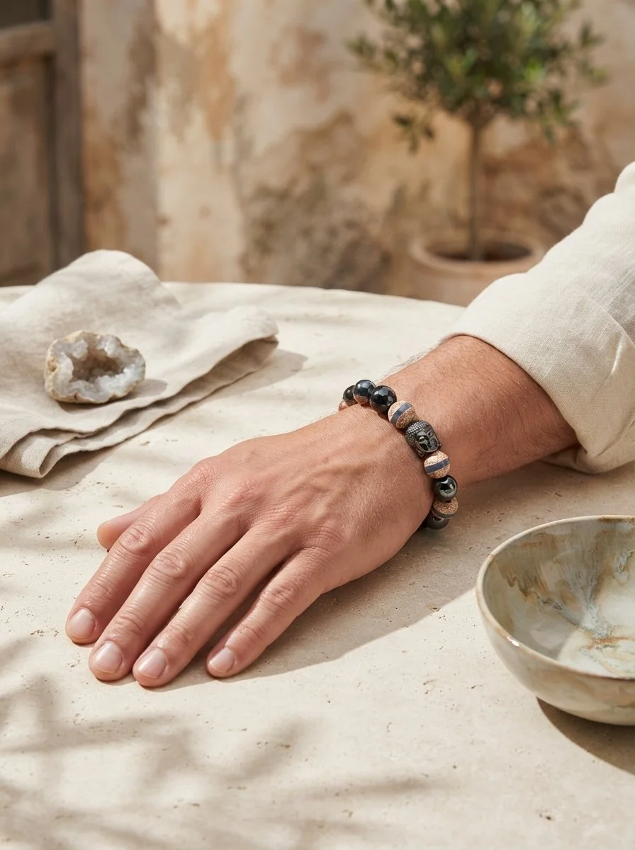 DHARMA · Dzi-Achat · Hämatit Buddha · Onyx graviert · 925 Silber - PRANA Edelsteine – Handgefertigter Edelsteinschmuck